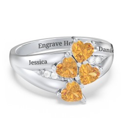 Multi-Heart Split-Band Ring in 925 Sterling Silver with Citrine