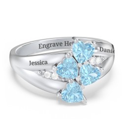 Multi-Heart Split-Band Ring in 925 Sterling Silver with Blue Topaz