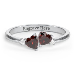 Pair of Hearts Gemstone Promise Ring with Accent Stones