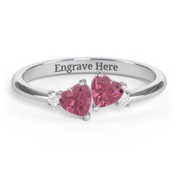 Pair of Hearts Gemstone Promise Ring with Accent Stones