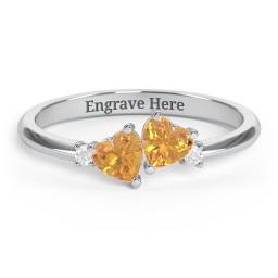 Pair of Hearts Gemstone Promise Ring with Accent Stones