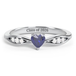 Heart Gemstone Promise Ring with Trio Set Accent Stones
