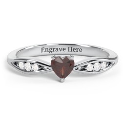 Heart Gemstone Promise Ring with Trio Set Accent Stones