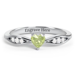 Heart Gemstone Promise Ring with Trio Set Accent Stones