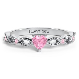 Twisted Vine Gemstone Heart Promise Ring with Accent Stones