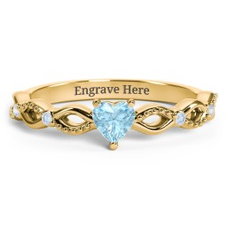 Twisted Vine Gemstone Heart Promise Ring with Accent Stones in 18K Gold Plated Silver with Blue Topaz and Fancy Blue Premium Zirconia