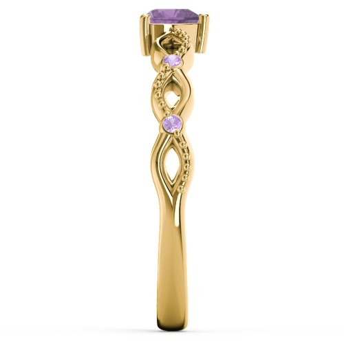 Twisted Vine Gemstone Heart Promise Ring with Accent Stones – 18K Gold Plated Silver with Amethyst and Amethyst Premium Zirconia