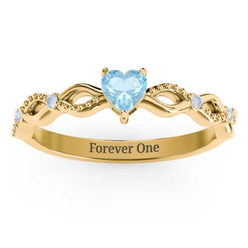Twisted Vine Gemstone Heart Promise Ring with Accent Stones – 18K Gold Plated Silver with Blue Topaz and Fancy Blue Premium Zirconia