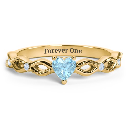 Twisted Vine Gemstone Heart Promise Ring with Accent Stones – 18K Gold Plated Silver with Blue Topaz and Fancy Blue Premium Zirconia
