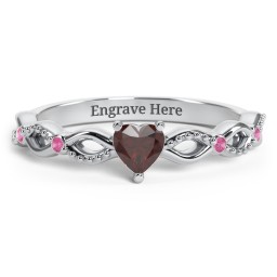 Twisted Vine Gemstone Heart Promise Ring with Accent Stones in 925 Sterling Silver with Garnet and Red Premium Zirconia