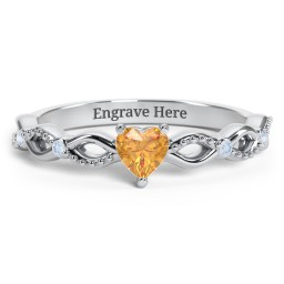 Twisted Vine Gemstone Heart Promise Ring with Accent Stones in 925 Sterling Silver with Citrine and Fancy Blue Premium Zirconia