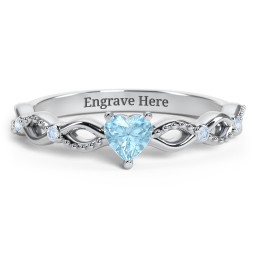 Twisted Vine Gemstone Heart Promise Ring with Accent Stones in 925 Sterling Silver with Blue Topaz and Fancy Blue Premium Zirconia