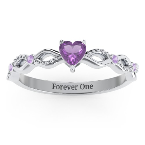 Twisted Vine Gemstone Heart Promise Ring with Accent Stones – Sterling Silver with Amethyst and Amethyst Premium Zirconia