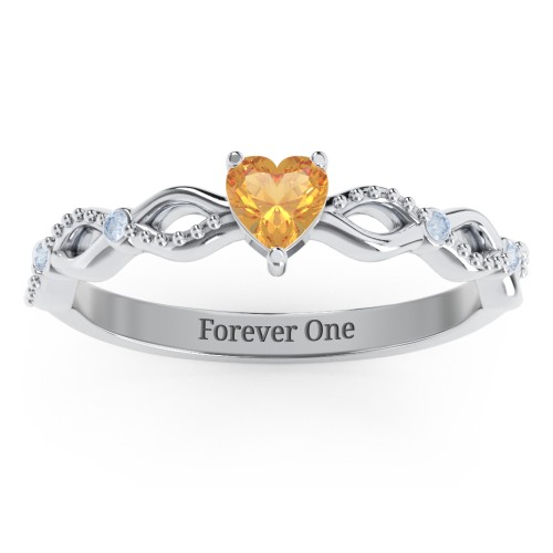 Twisted Vine Gemstone Heart Promise Ring with Accent Stones – Sterling Silver with Citrine and Fancy Blue Premium Zirconia
