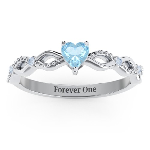 Twisted Vine Gemstone Heart Promise Ring with Accent Stones – Sterling Silver with Blue Topaz and Fancy Blue Premium Zirconia