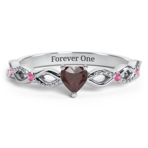 Twisted Vine Gemstone Heart Promise Ring with Accent Stones – Sterling Silver with Garnet and Red Premium Zirconia