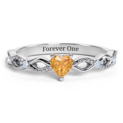 Twisted Vine Gemstone Heart Promise Ring with Accent Stones – Sterling Silver with Citrine and Fancy Blue Premium Zirconia