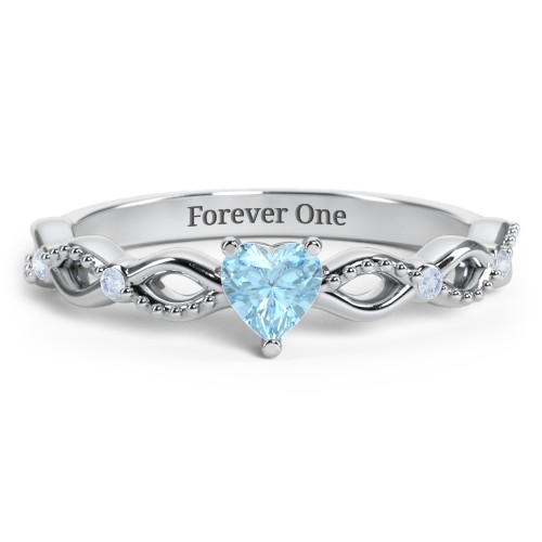 Twisted Vine Gemstone Heart Promise Ring with Accent Stones – Sterling Silver with Blue Topaz and Fancy Blue Premium Zirconia