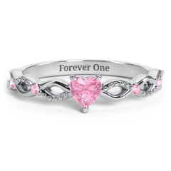 Twisted Vine Gemstone Heart Promise Ring with Accent Stones – 10K White Gold with Pink Tourmaline and Fancy Pink Premium Zirconia