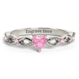 Twisted Vine Gemstone Heart Promise Ring with Accent Stones in 10K Solid White Gold with Pink Tourmaline and Fancy Pink Premium Zirconia