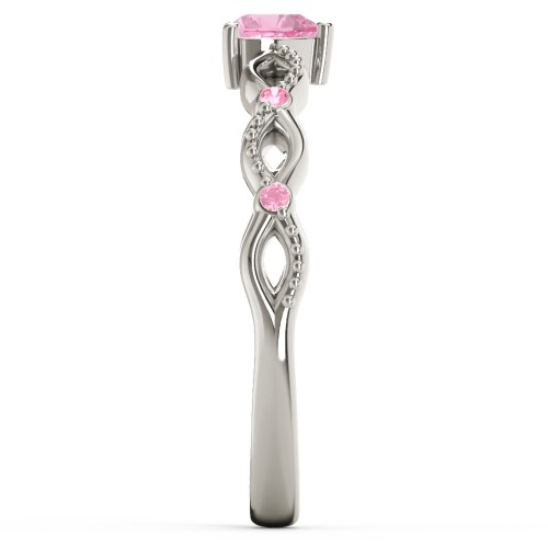 Twisted Vine Gemstone Heart Promise Ring with Accent Stones – 10K White Gold with Pink Tourmaline and Fancy Pink Premium Zirconia