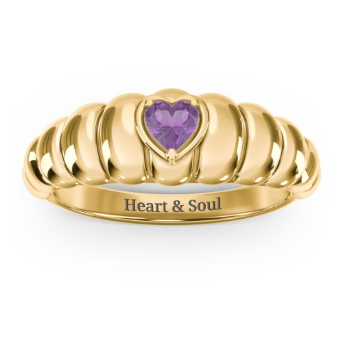 Croissant Dome Ring with Heart Gemstone – 18K Gold Plated Silver with Amethyst
