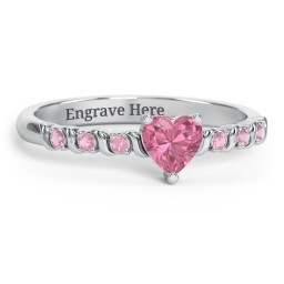 Solitaire Heart Gemstone Ring with Side Accent Stones