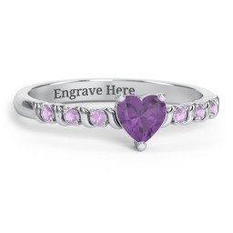 Solitaire Heart Gemstone Ring with Side Accent Stones