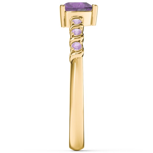 Solitaire Heart Gemstone Ring with Side Accent Stones – 18K Gold Plated Silver with Amethyst