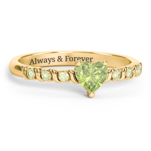 Solitaire Heart Gemstone Ring with Side Accent Stones – 18K Gold Plated Silver with Peridot