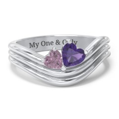 Double Heart Wave Birthstone Ring
