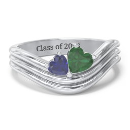 Double Heart Wave Birthstone Ring