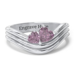 Double Heart Wave Birthstone Ring