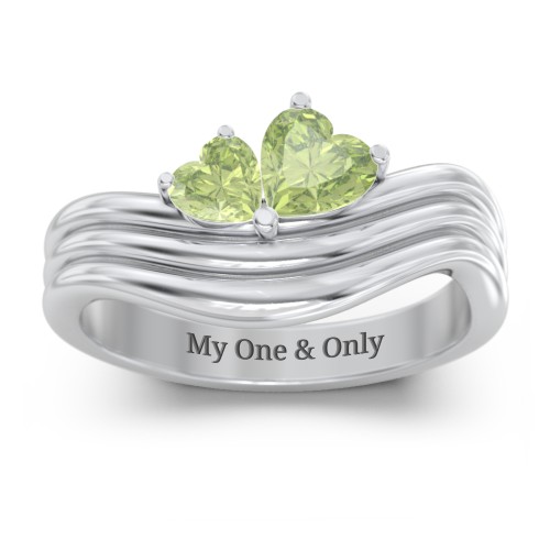 Double Heart Wave Birthstone Ring – Sterling Silver with Peridot