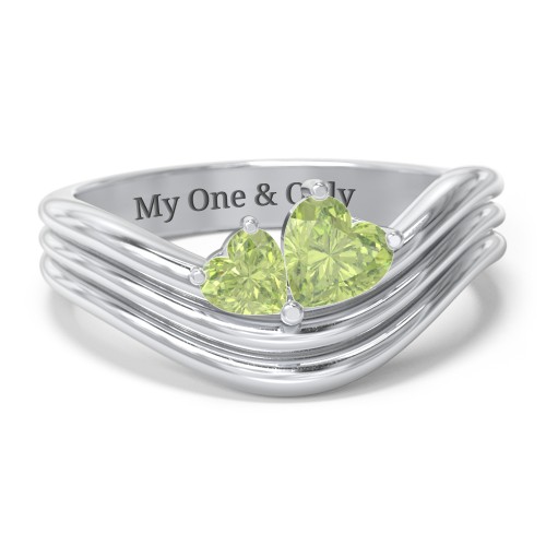 Double Heart Wave Birthstone Ring – Sterling Silver with Peridot