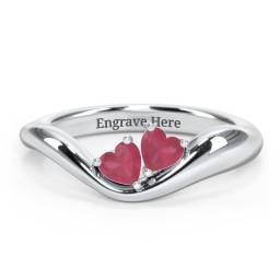 Tilted Double Heart Gemstone Ring with Curved Band