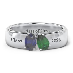 Toi et Moi Oval and Pear Gemstone Ring with Wide Band