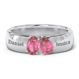 Toi et Moi Oval and Pear Gemstone Ring with Wide Band in 925 Sterling Silver with Pink Tourmaline