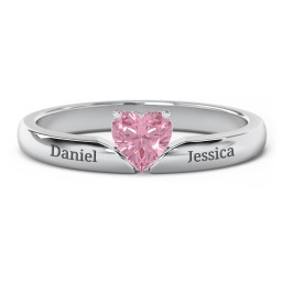Solitaire Heart Gemstone Ring with Engravable Band