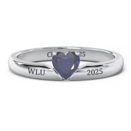 Solitaire Heart Gemstone Ring with Engravable Band