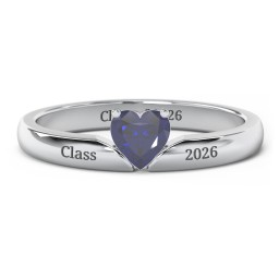 Solitaire Heart Gemstone Ring with Engravable Band