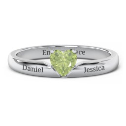 Solitaire Heart Gemstone Ring with Engravable Band