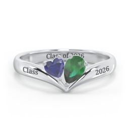 Toi et Moi Heart and Pear Gemstone Ring with V-Shape Band