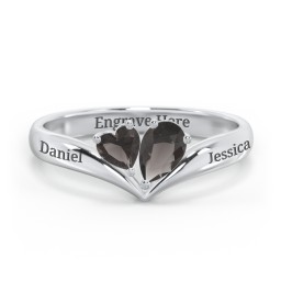 Toi et Moi Heart and Pear Gemstone Ring with V-Shape Band