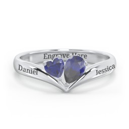Toi et Moi Heart and Pear Gemstone Ring with V-Shape Band