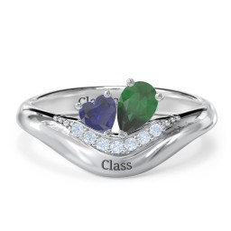 Toi et Moi Heart and Pear Gemstone Ring with Curved Band and Accent Stones