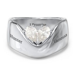 Toi et Moi Pear Gemstone Ring with Wide Curved Band