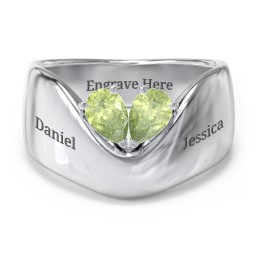 Toi et Moi Pear Gemstone Ring with Wide Curved Band in 925 Sterling Silver with Peridot