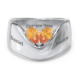 Toi et Moi Pear Gemstone Ring with Wide Curved Band in 925 Sterling Silver with Citrine