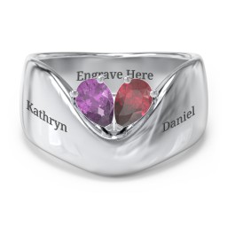 Toi et Moi Pear Gemstone Ring with Wide Curved Band in 925 Sterling Silver with Amethyst and Ruby